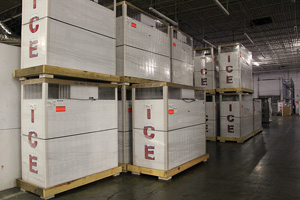 ice machines on racks in warehouse