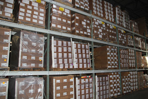 racks filled with packages in a warehouse
